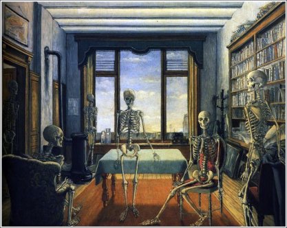 Squelettes dans un Bureau (1944, huile sur toile, 97 x 123 cm)