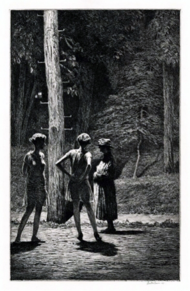 Under the Street Lamp (1928 - Etching, 38 x 24 cm)