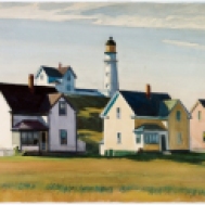 Lighthouse Village [Cape Elizabeth, Maine] (1929, watercolour with gouache over graphite, 40.5 x 63.3 cm)
